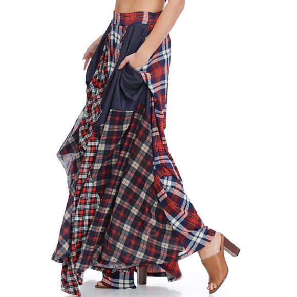 TOV HOLY The Damsel's Red Plaid Flowing Maxi Skirt - Picture 7 of 11